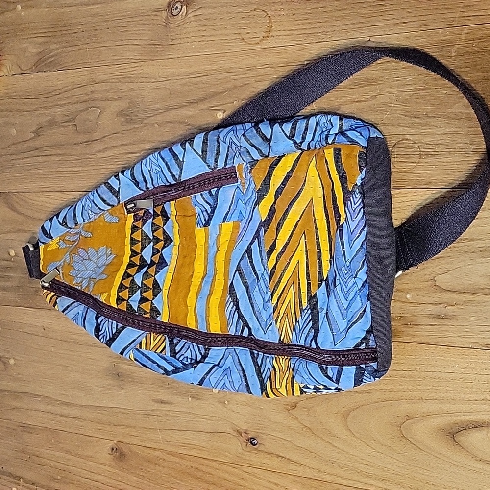 Retired Sari Bari fabric and canvas crossbody sling backpack